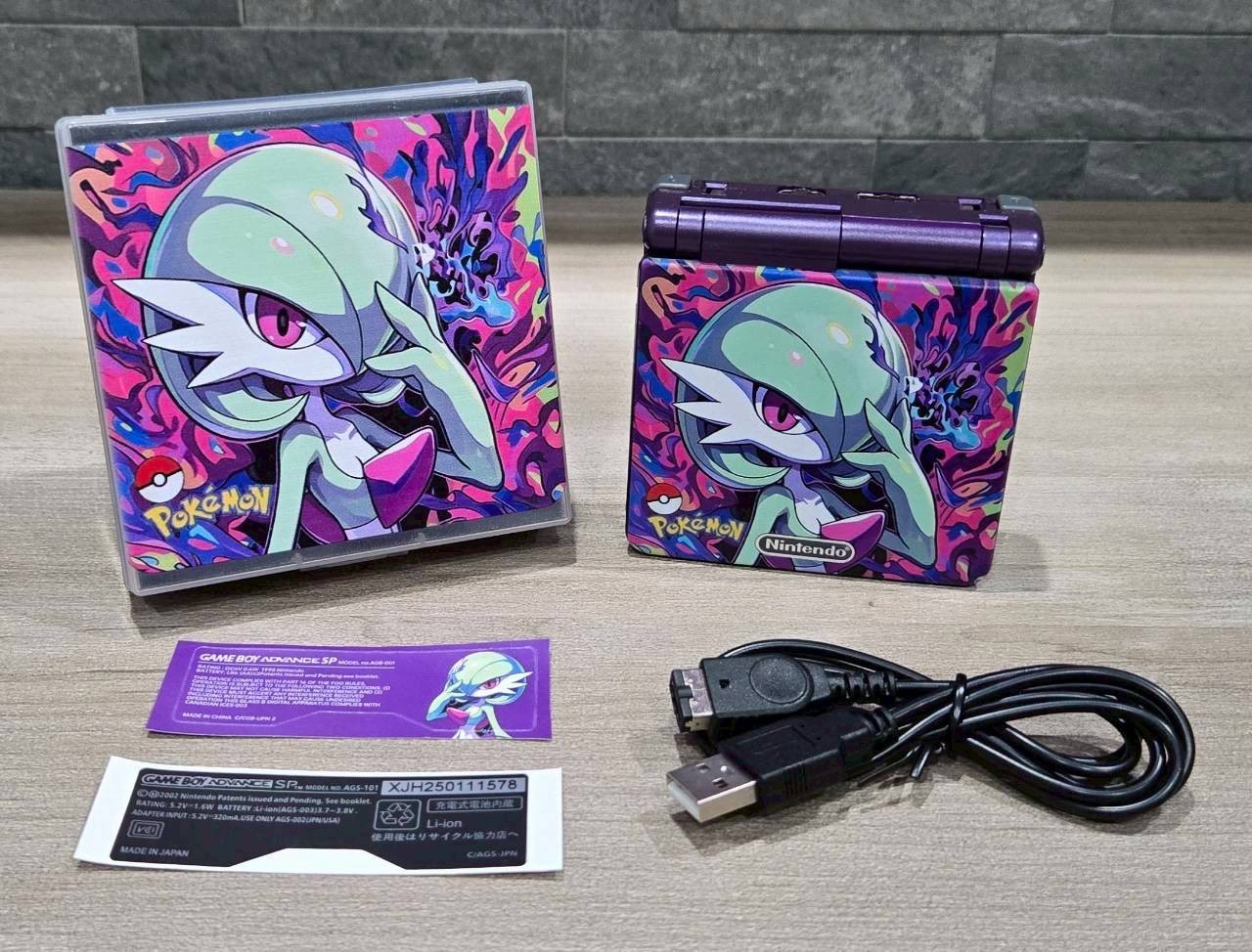 Nintendo Gameboy Advance SP Gardevoir Pokémon Reshell Glass Screen & New Battery