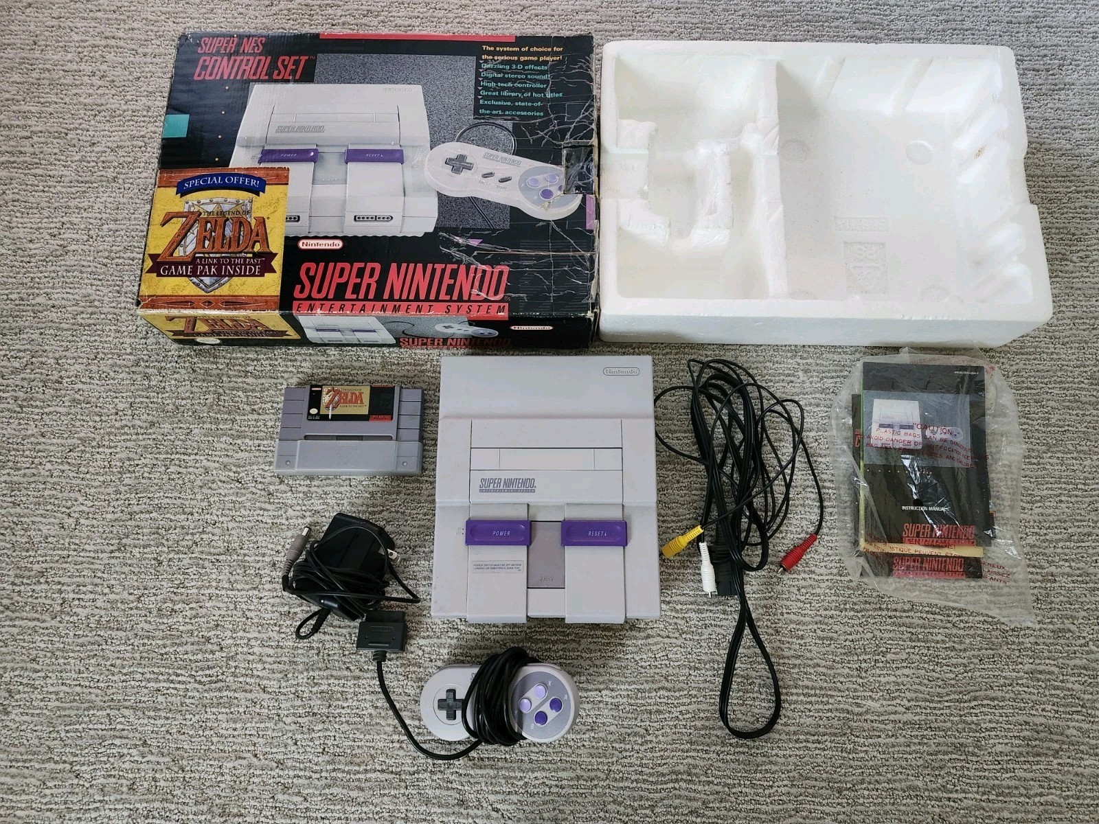 Super Nintendo SNES Console System Zelda: A Link To The Past Bundle CIB RARE