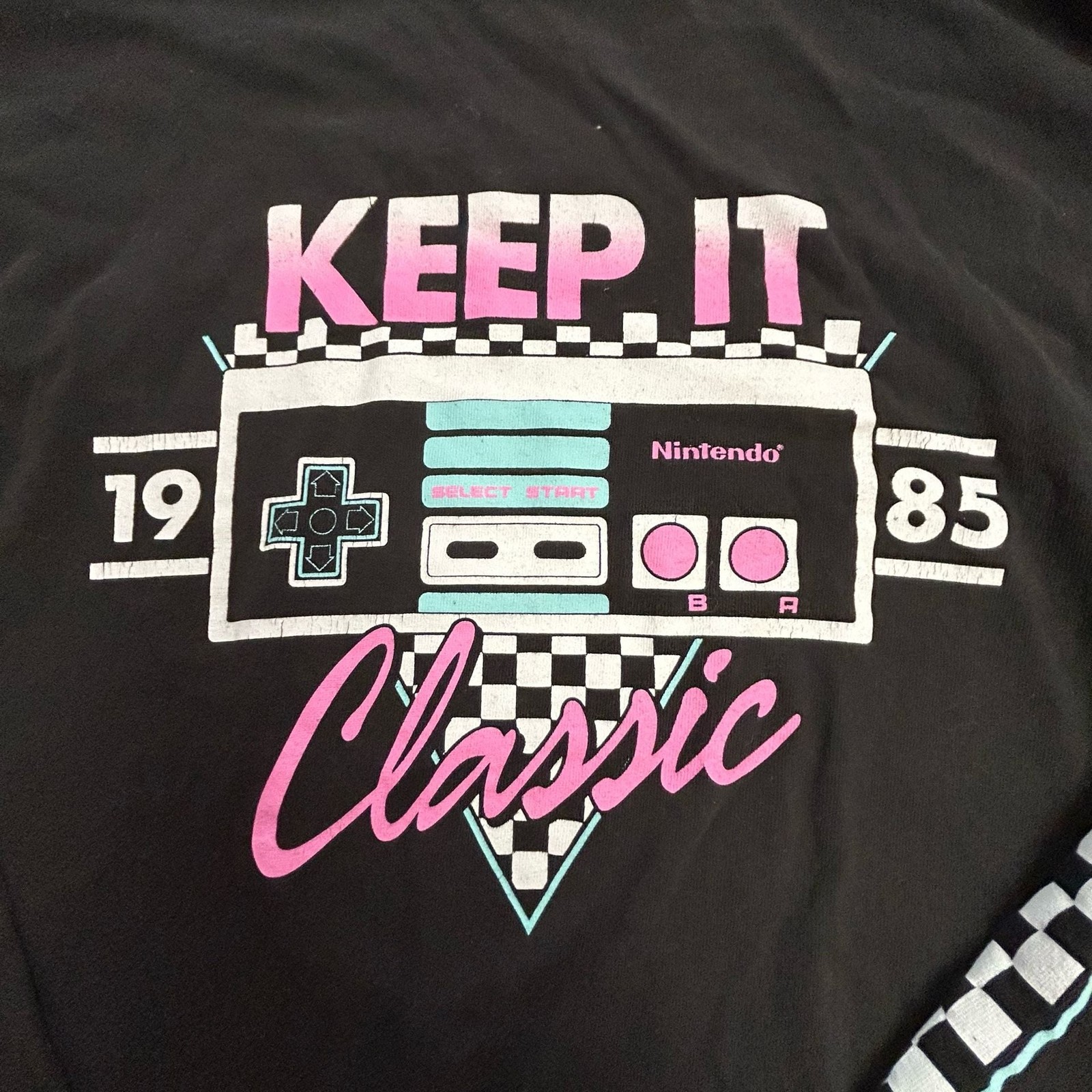 Nintendo Keep It Classic 1985 NES Controller Long Sleeve Checkered Shirt