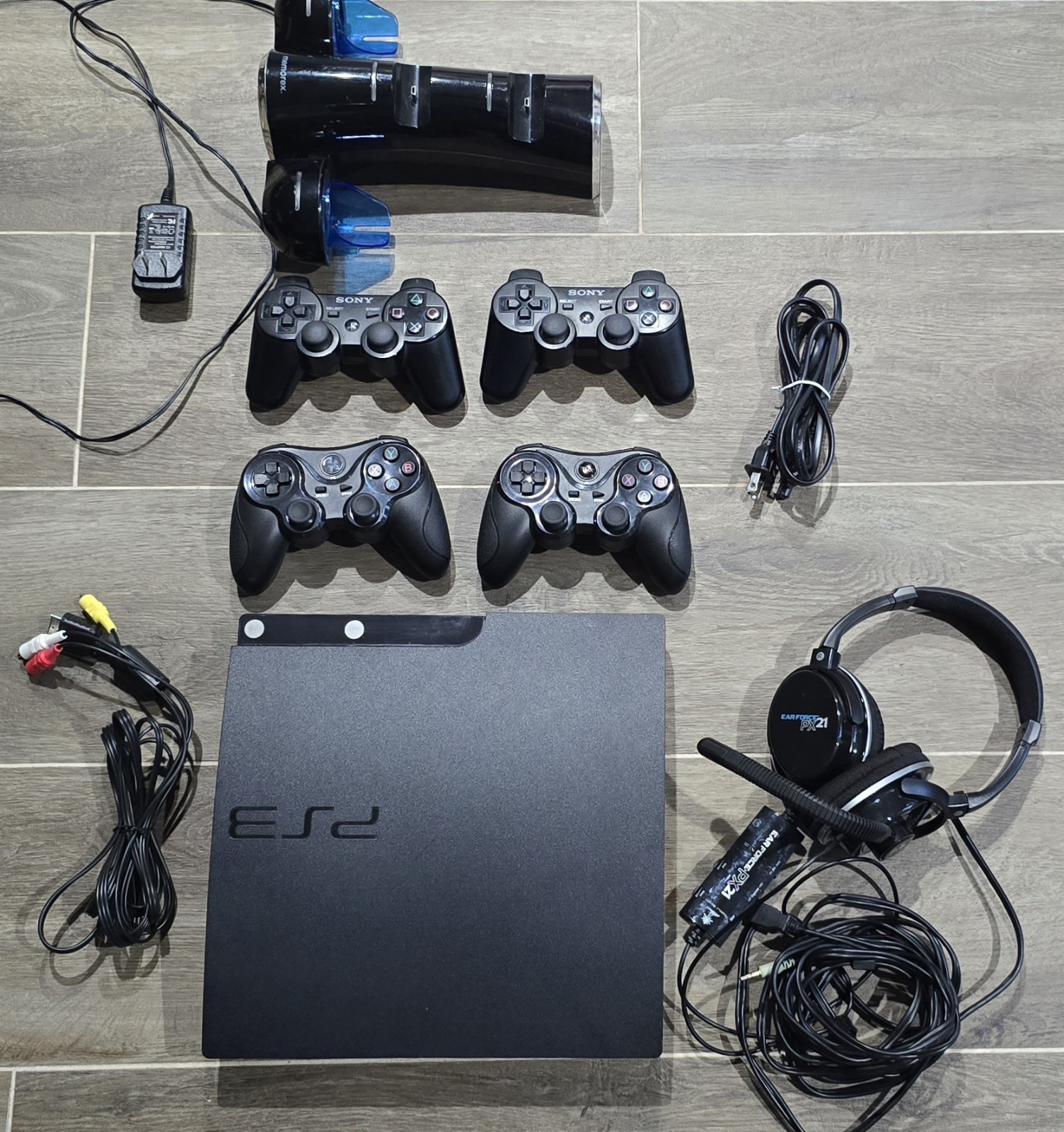 Sony PS3 Slim Console Controllers Cords Charger, Turtle Beach Headset (For Parts
