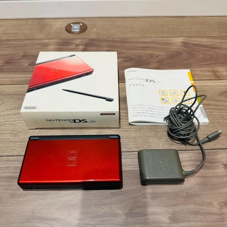 Excellent Nintendo DS Lite Crimson Black With Box Console Stylus Charger Tested