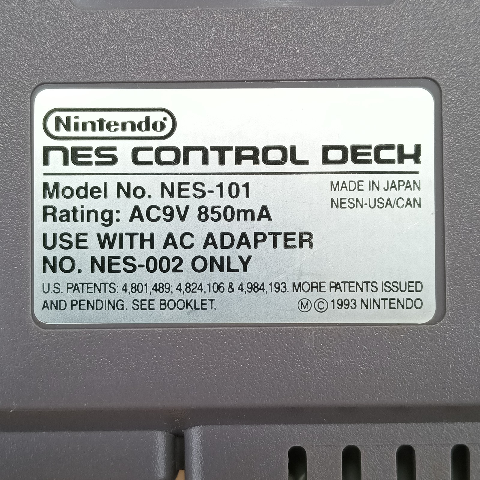 Nintendo NES Console Control Deck NES-101 Top Loader Gray *CONSOLE ONLY* Tested