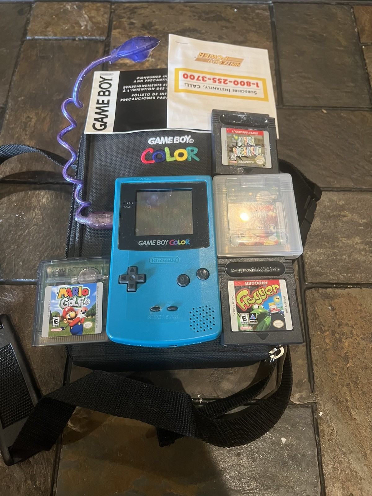 Nintendo Game Boy Color Handheld System Teal Japan CGB-001 Games + Case + Light