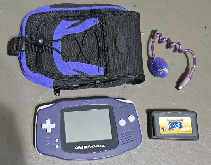 Nintendo Game Boy Advance AGB-001 Indigo Console With Mario 3, NYKO Light & Case