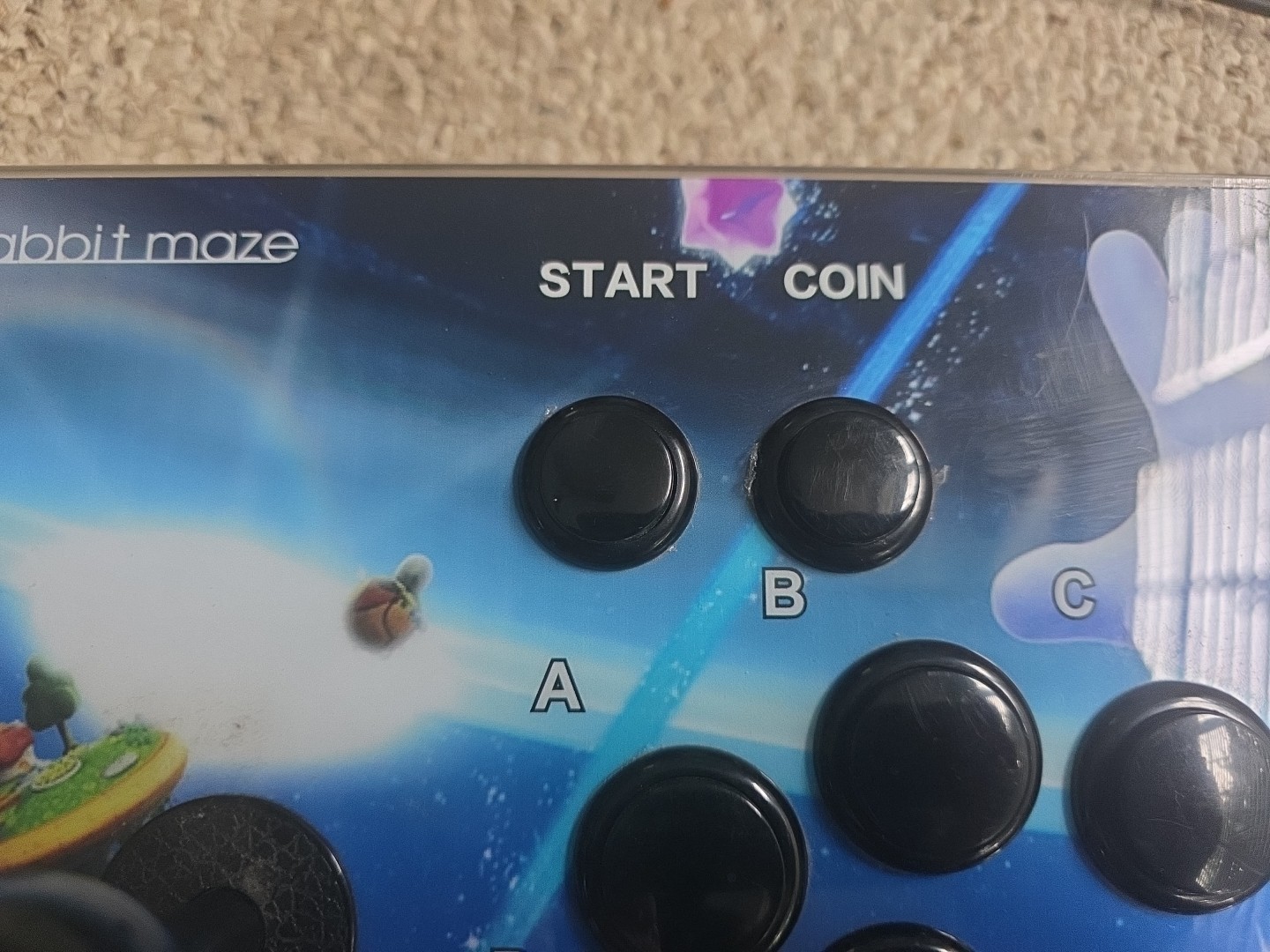 Retro arcade console Pandora Box” style fight stick. Joy Stick Rabbit Maze.