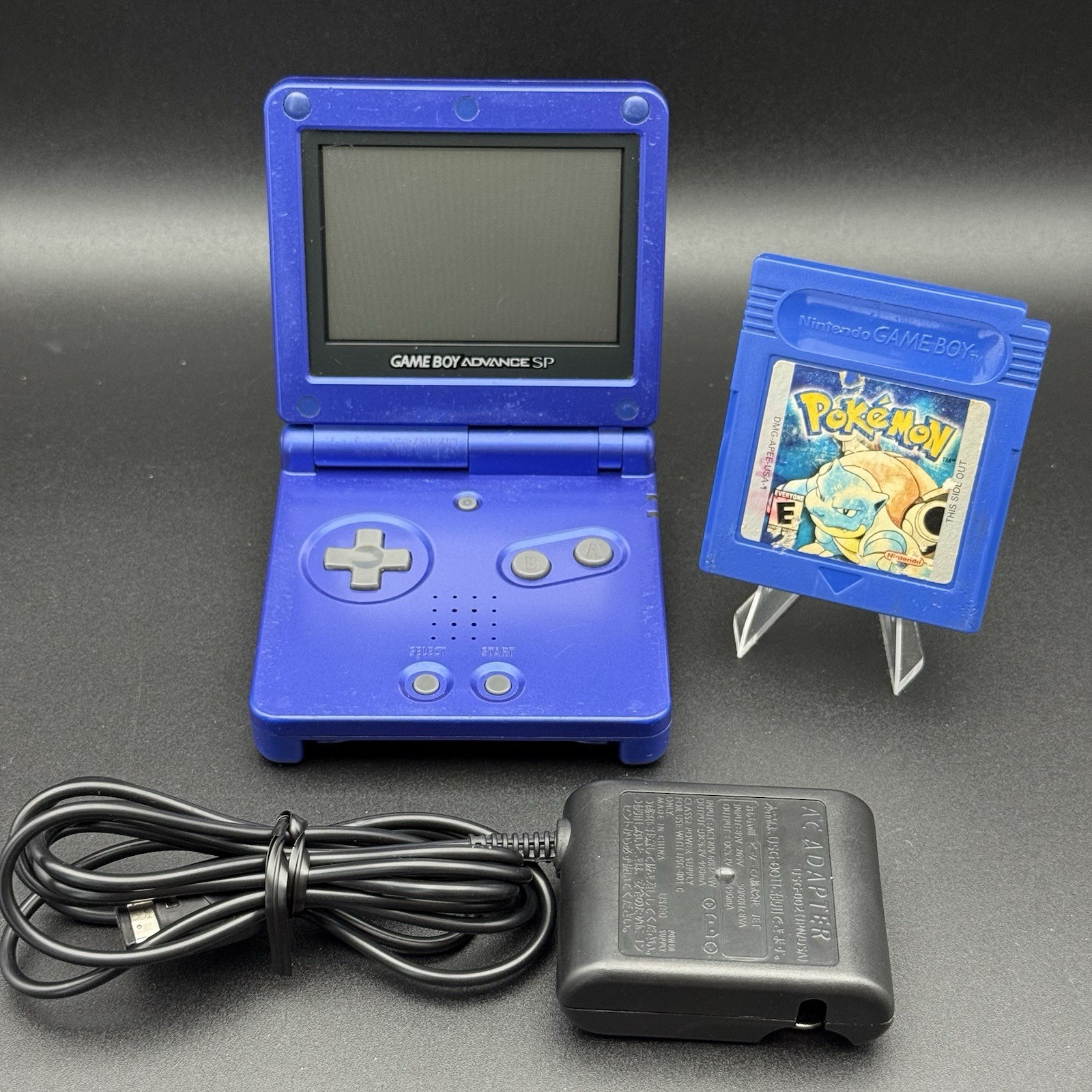 Nintendo Game Boy Advance SP Cobalt Blue Console, Charger & Pokemon Blue (SAVES)