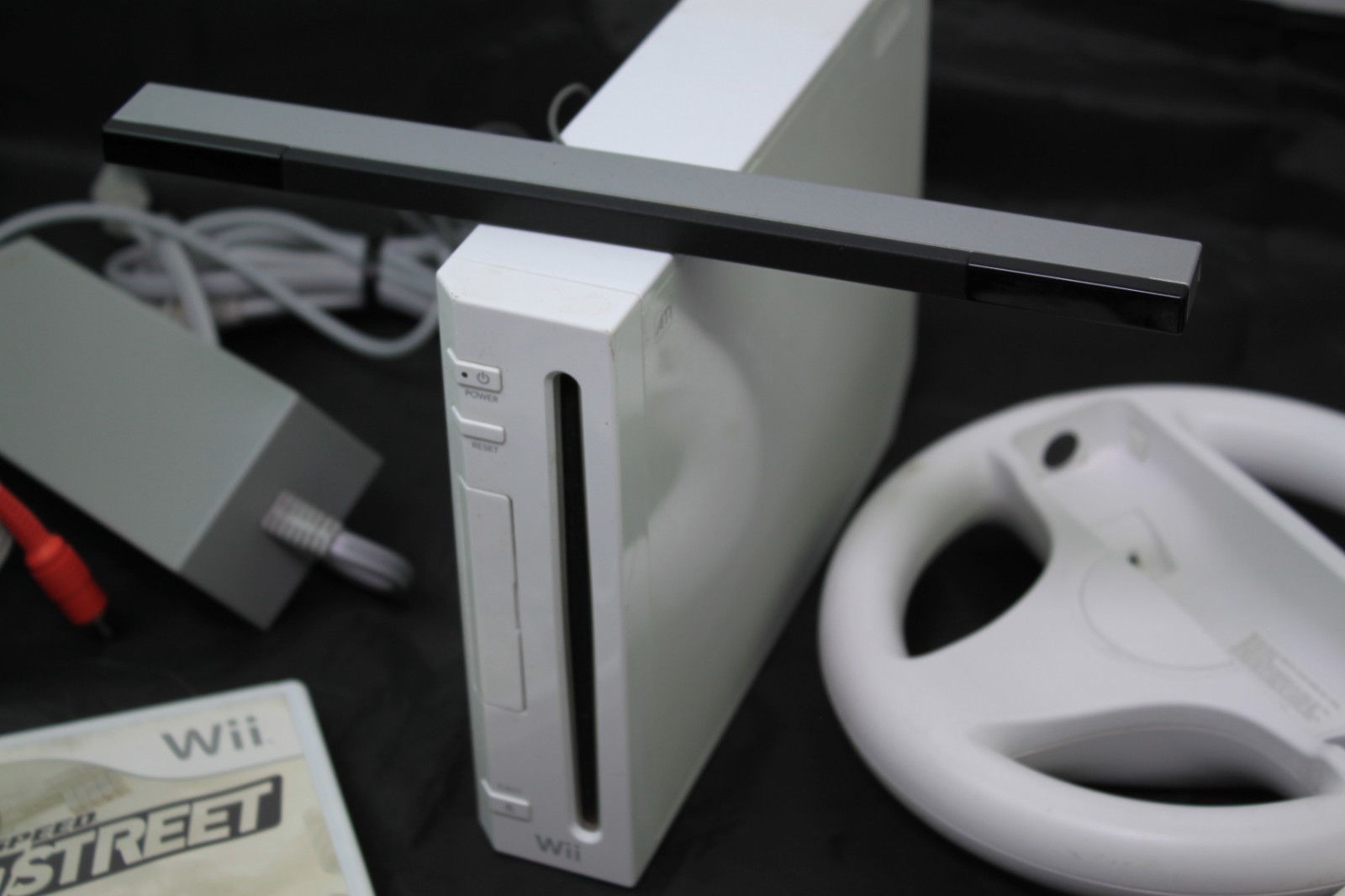 White Nintendo Wii Console System Bundle w/ 2 Controllers – 2 Car Games & Wheels