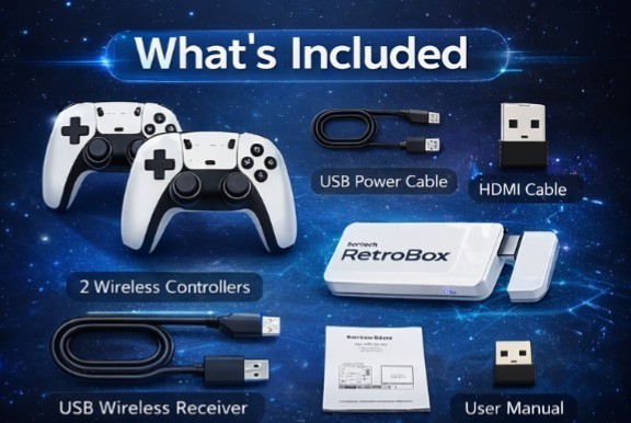 Sorotech RetroBox M15 4K Gaming Console Plug & Play, HDMI, Wireless Controllers