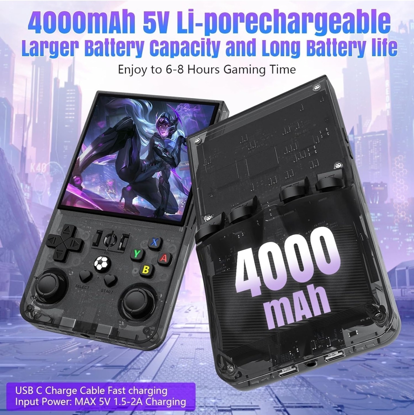 R36MAX Black Handheld Game Console 64GB Wi-Fi USB-C Multiple Simulators 2025