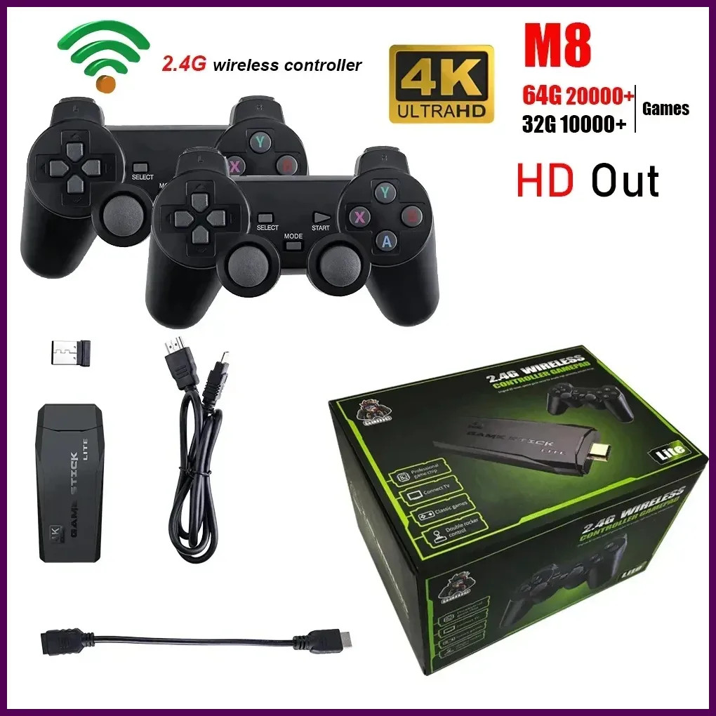 2.4G Video Game Console Dual Wireless Controller Game Stick 4K 10000 Games