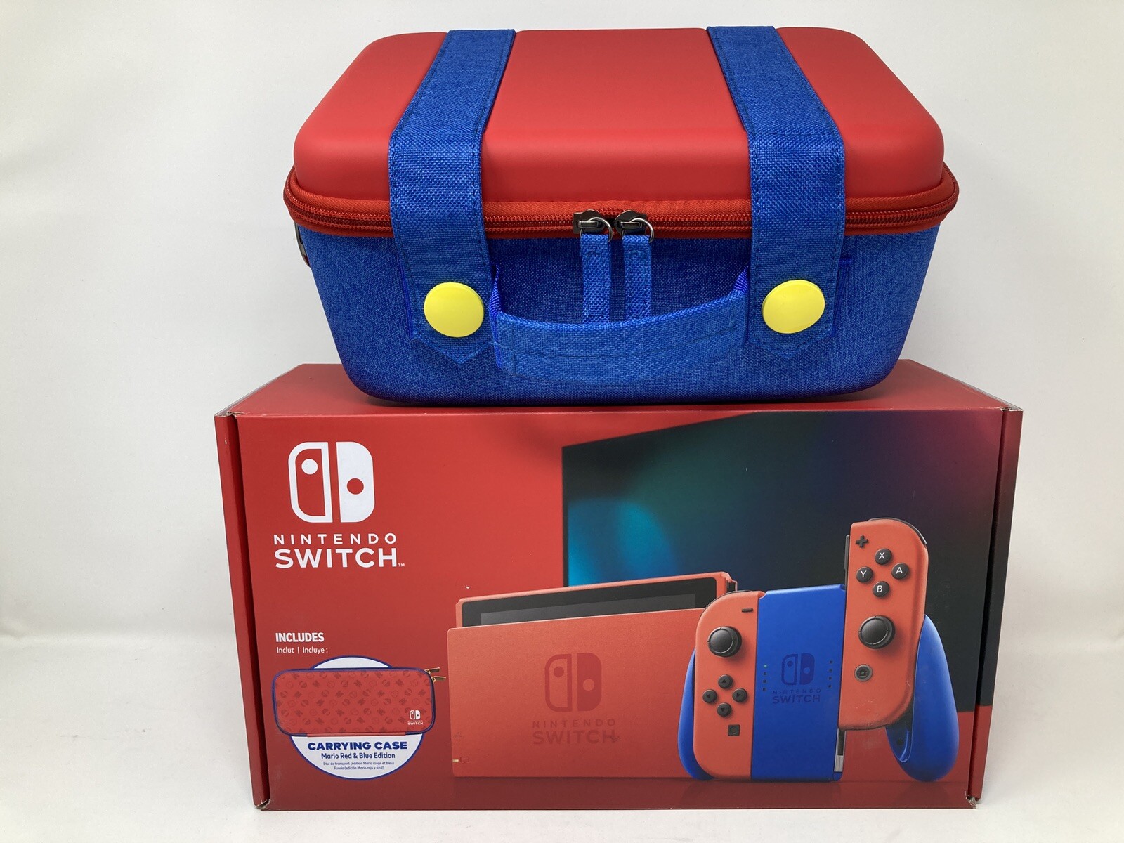 Nintendo Switch HAC-001(-01) Mario Red & Blue Edition 32GB W/ Mario Carry Case!