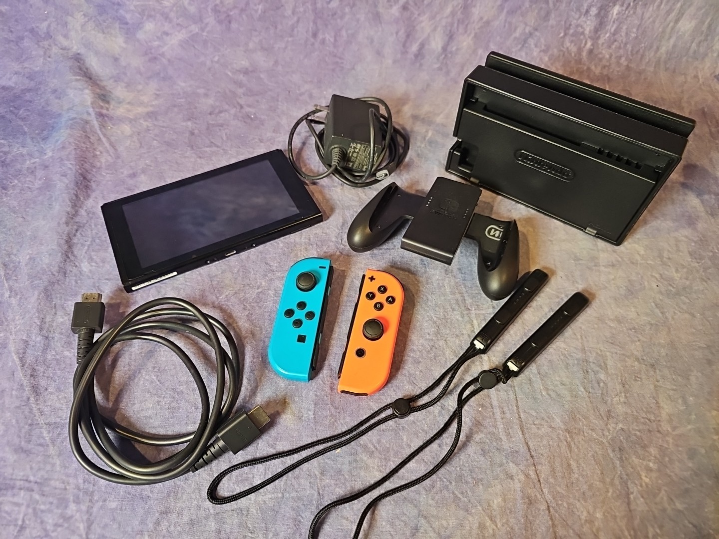 Nintendo Switch 32GB Console HAC-001 w/Neon Red/Blue Joy Con, Dock, Grip,AC,HDMI