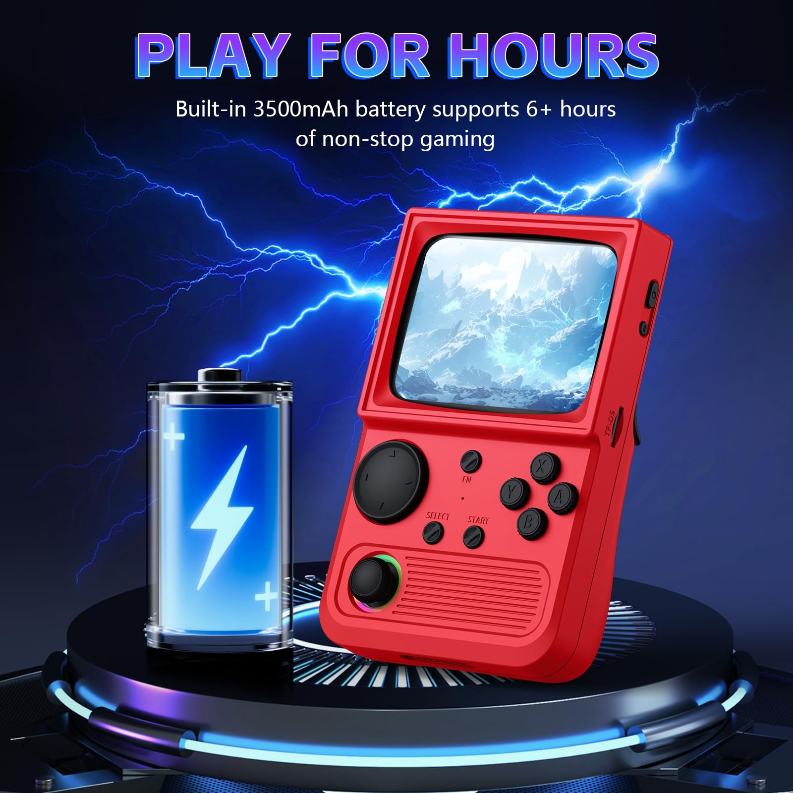 R36T Retro Game Handheld Game Console 3.5in 3500mAh Battery, 64GB TF Card, Red