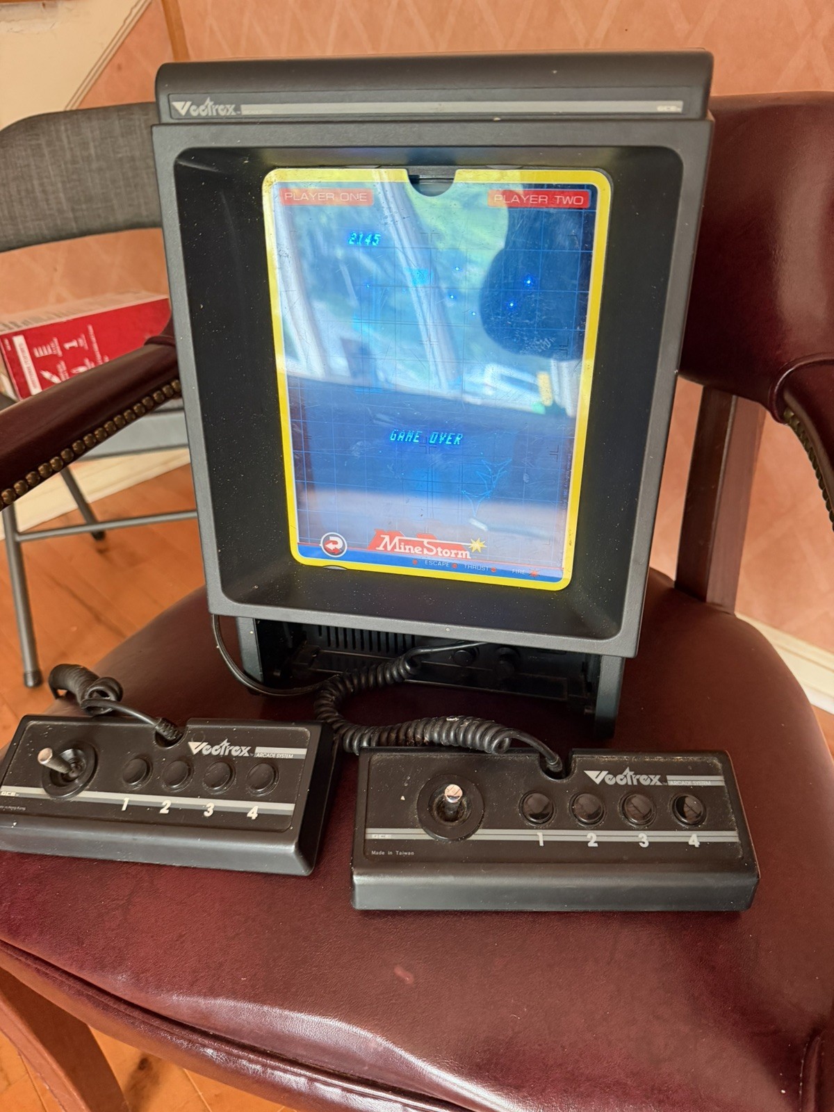 Vectrex Arcade console; 2 controllers PLUS boxed new controller 12 games overlay