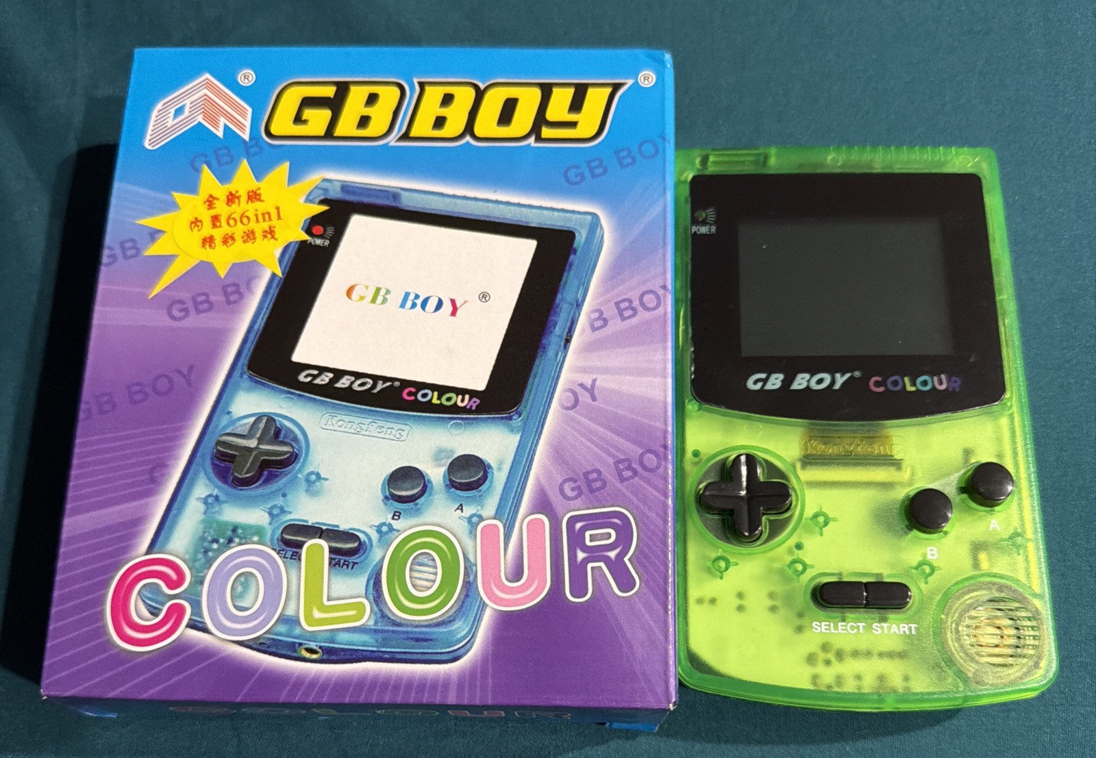 GB BOY COLOUR Kongfeng 66 in 1 Handheld Gameboy Color Clone Crystal Green In Box