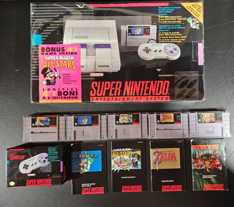 SNES Super Nintendo Console CIB Box Super Mario All-Stars Bundle OEM Tested READ