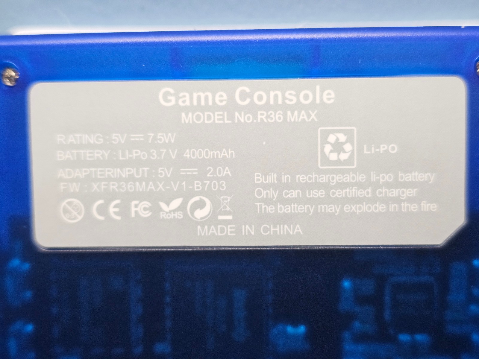 Open Source Hand Held Game Console R36Max – Transparent Blue – 4″ Screen – New!