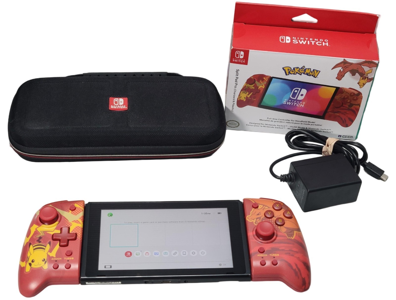 Nintendo Switch 32GB Console HAC-001 W/ Hori Joy Cons, Adapter, Case. TESTED