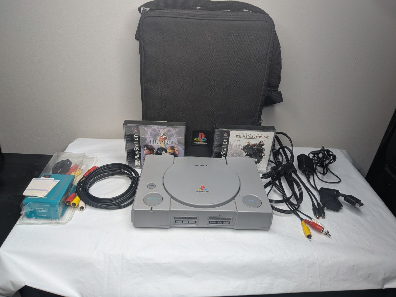 Vintage 1990s Sony PlayStation One PS1 w/Travel Bag cables controller & 2 games