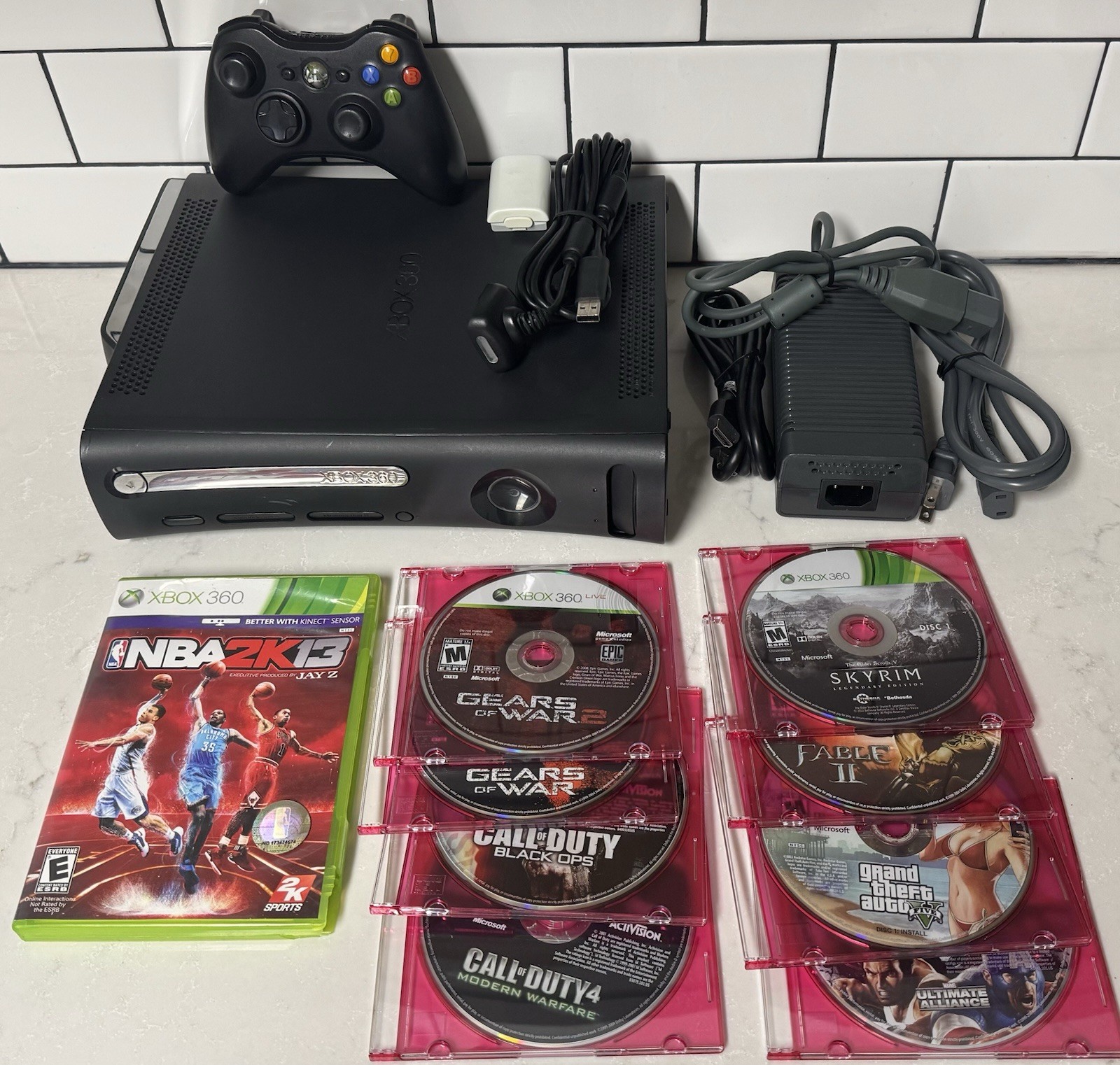 Microsoft Xbox 360 120GB Console W/Controller, Cables, & 9 Games