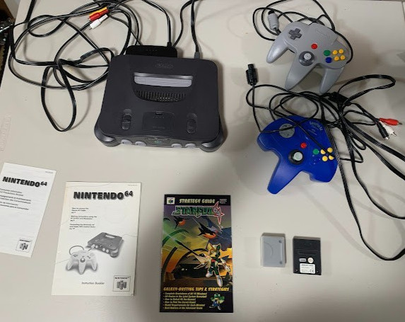 Nintendo N64 Console Bundle Gray and Blue Controllers & Cables Tested and Works