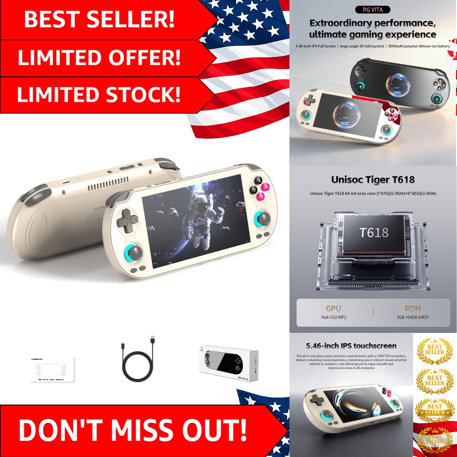 Android 12 Portable Gaming Console – Anbernic RG Vita, 3GB RAM, Multi-Emulator