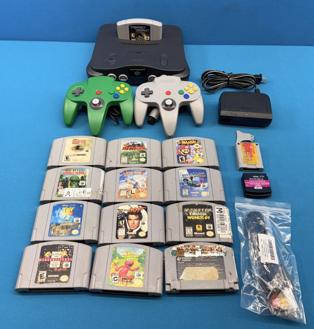 Nintendo 64 N64 System Console – Controllers – 13x Game Bundle Lot Super Smash