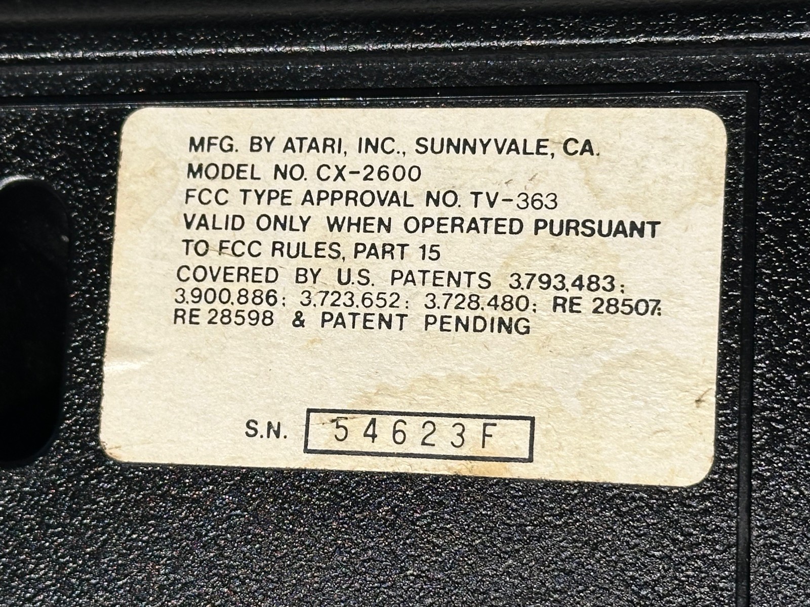 ATARI CX2600 ‘Heavy Sixer’ Six Switch Console Early F Series Sunnyvale CA. RARE