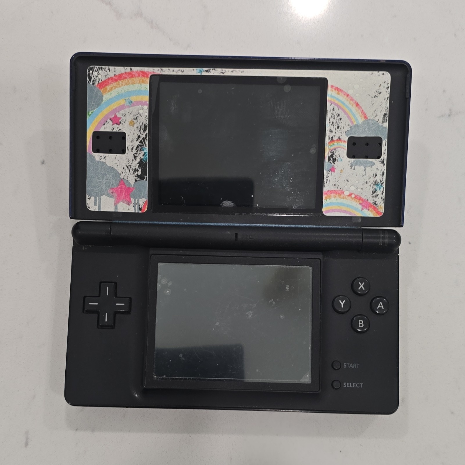 Nintendo DS Lite Handheld System Console Black/Multicolor w/ Rainbow Cloud Skin