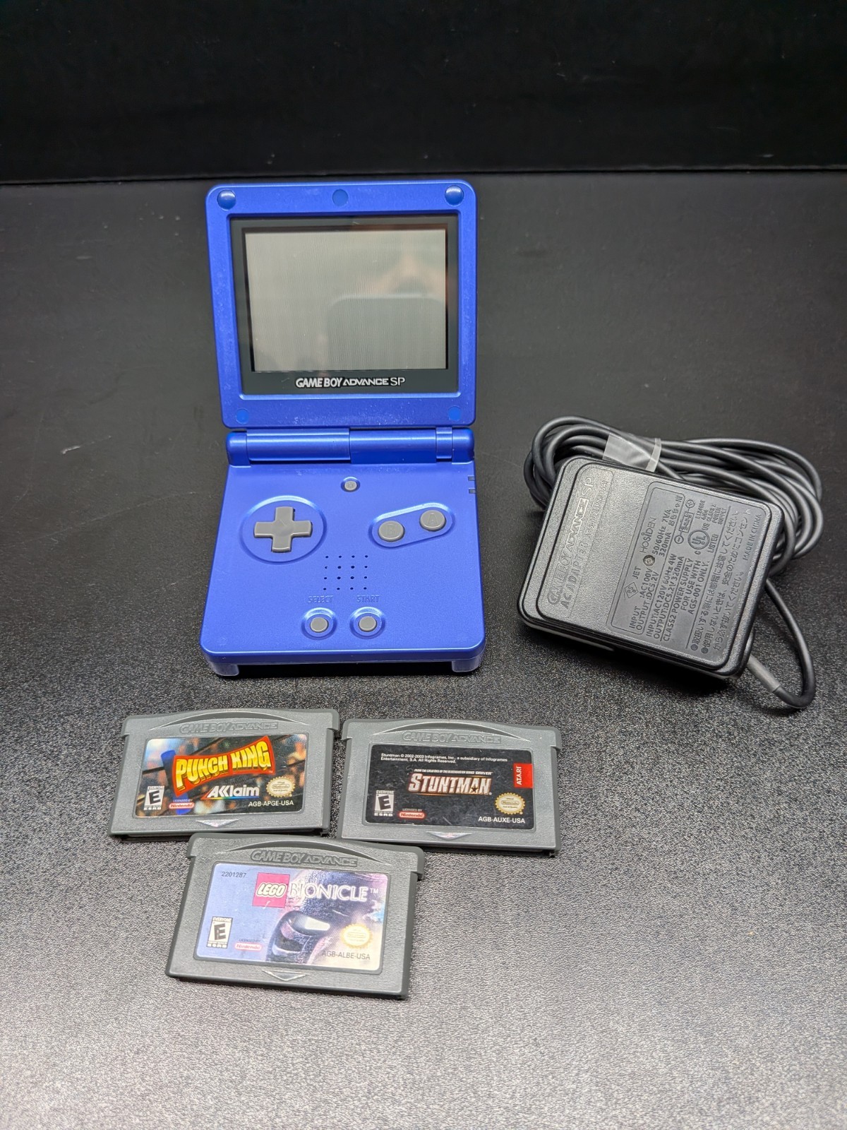 Nintendo Game Boy Advance SP GBA Cobalt Blue Handheld System AGS-001 w/ 3 Games