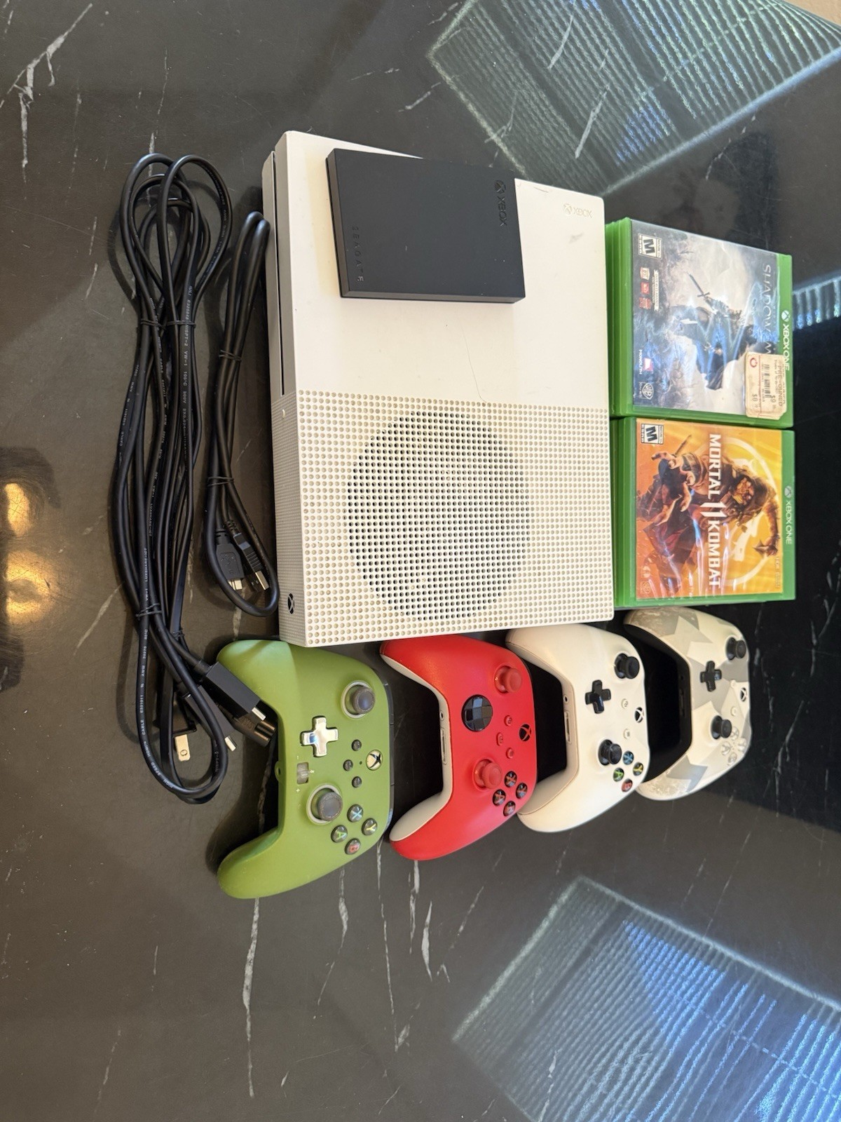 Xbox One S Bundle – 4 Controllers + 2TB Seagate External Hard Drive with Games