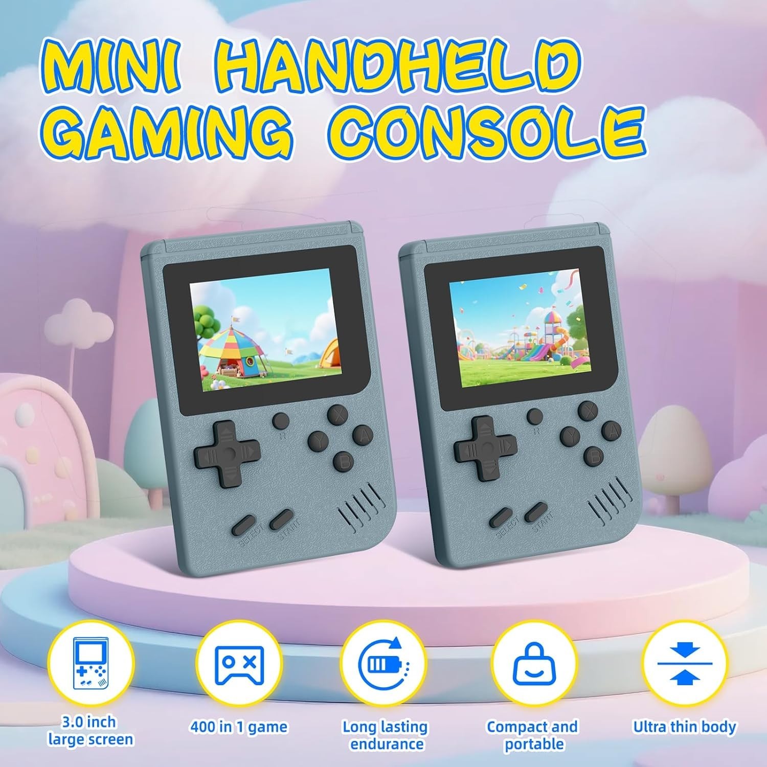 Retro Handheld Game Console 400 Built-In Games 3” IPS Screen Rechargeable