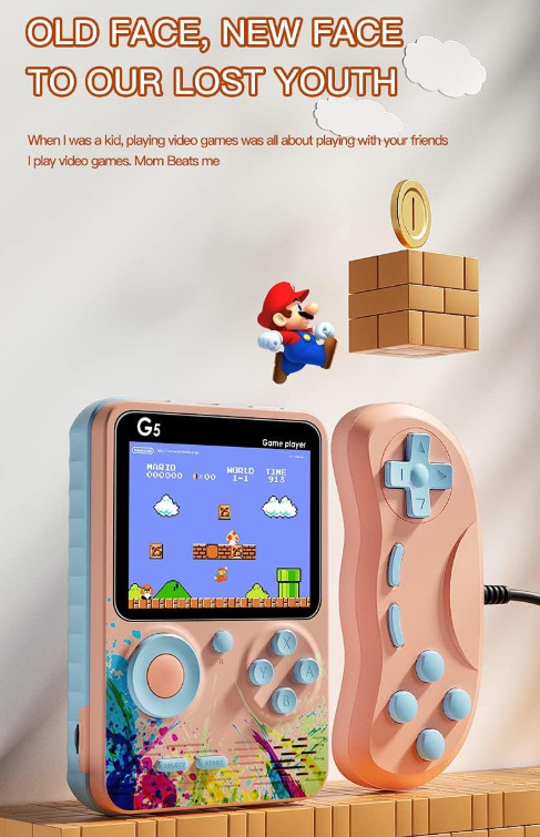ELECDON G5 Retro Handheld Game Console – 500 Built-In Classic Games (Blue)