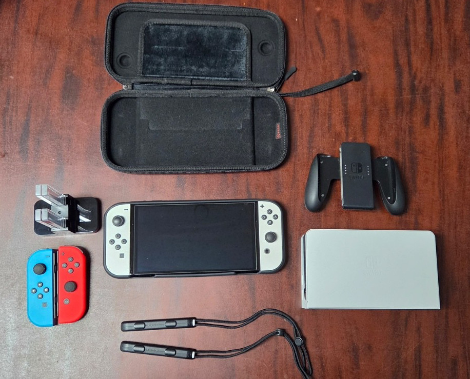 Nintendo Switch OLED Model Handheld Console – 64GB – White + Extras