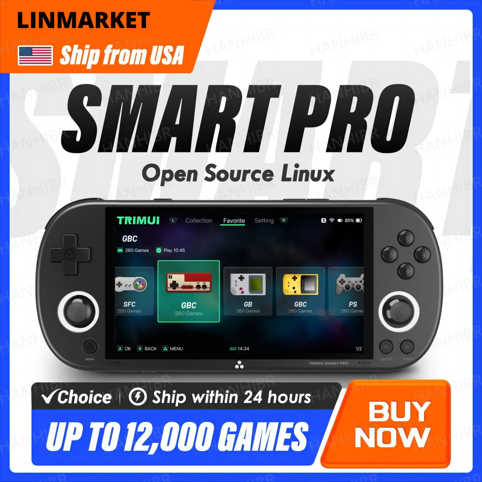 2024 Trimui Video Game Console Linux System Retro Handheld 4.96″ IPS Screen 64gb