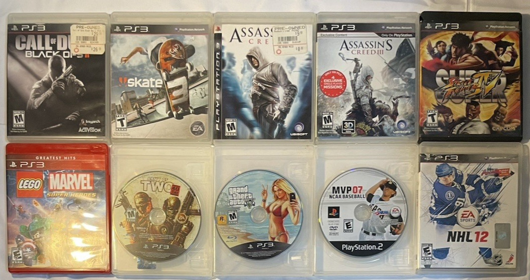 Sony PlayStation 3 Slim 160GB Bundle – Controller, Cords + 10 Games