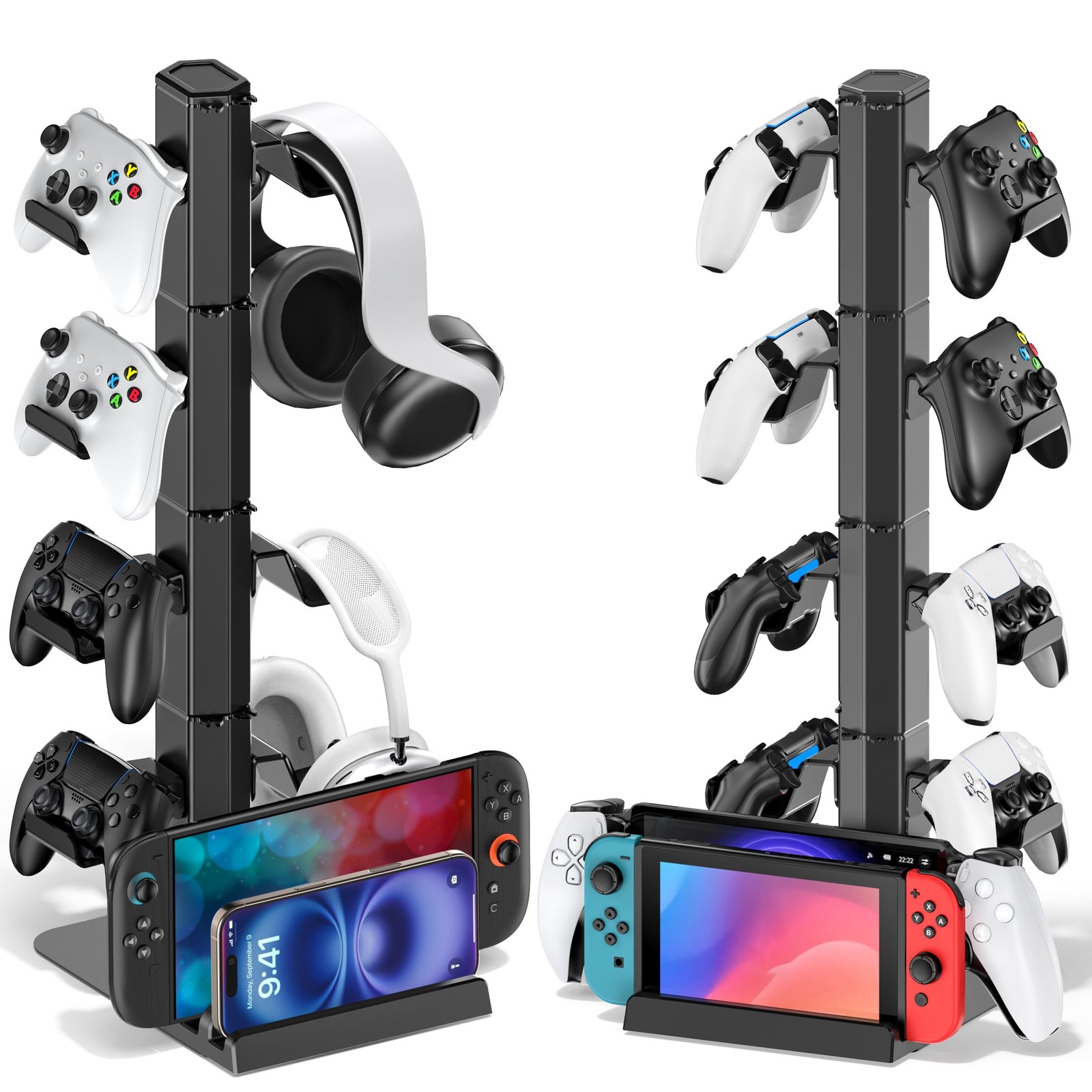 Gaming Headset & Controller Holder Stand for Gamer Gift, Game Headphone Black