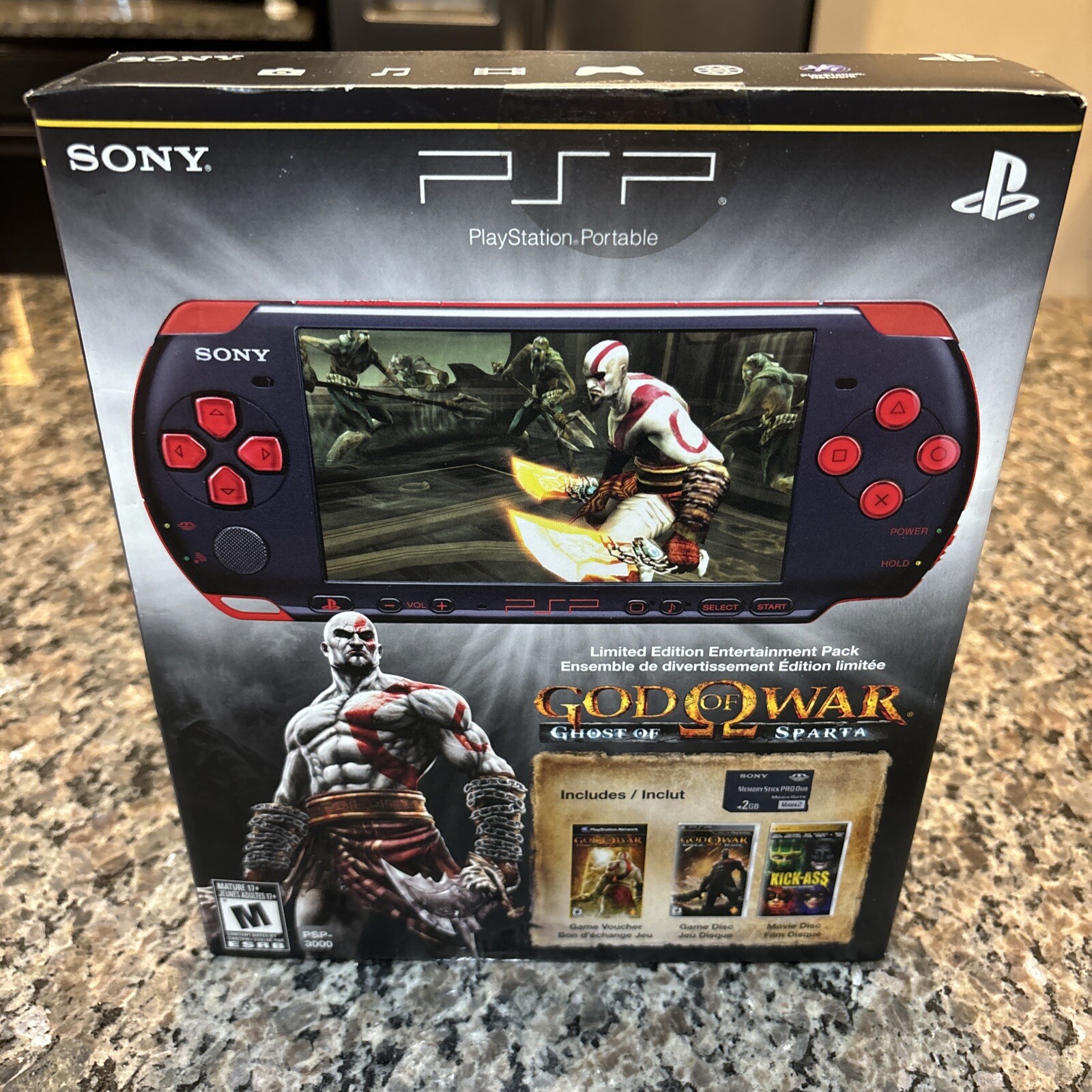 Sony PSP 3000 God of War Entertainment Pack Red & Black Handheld System New