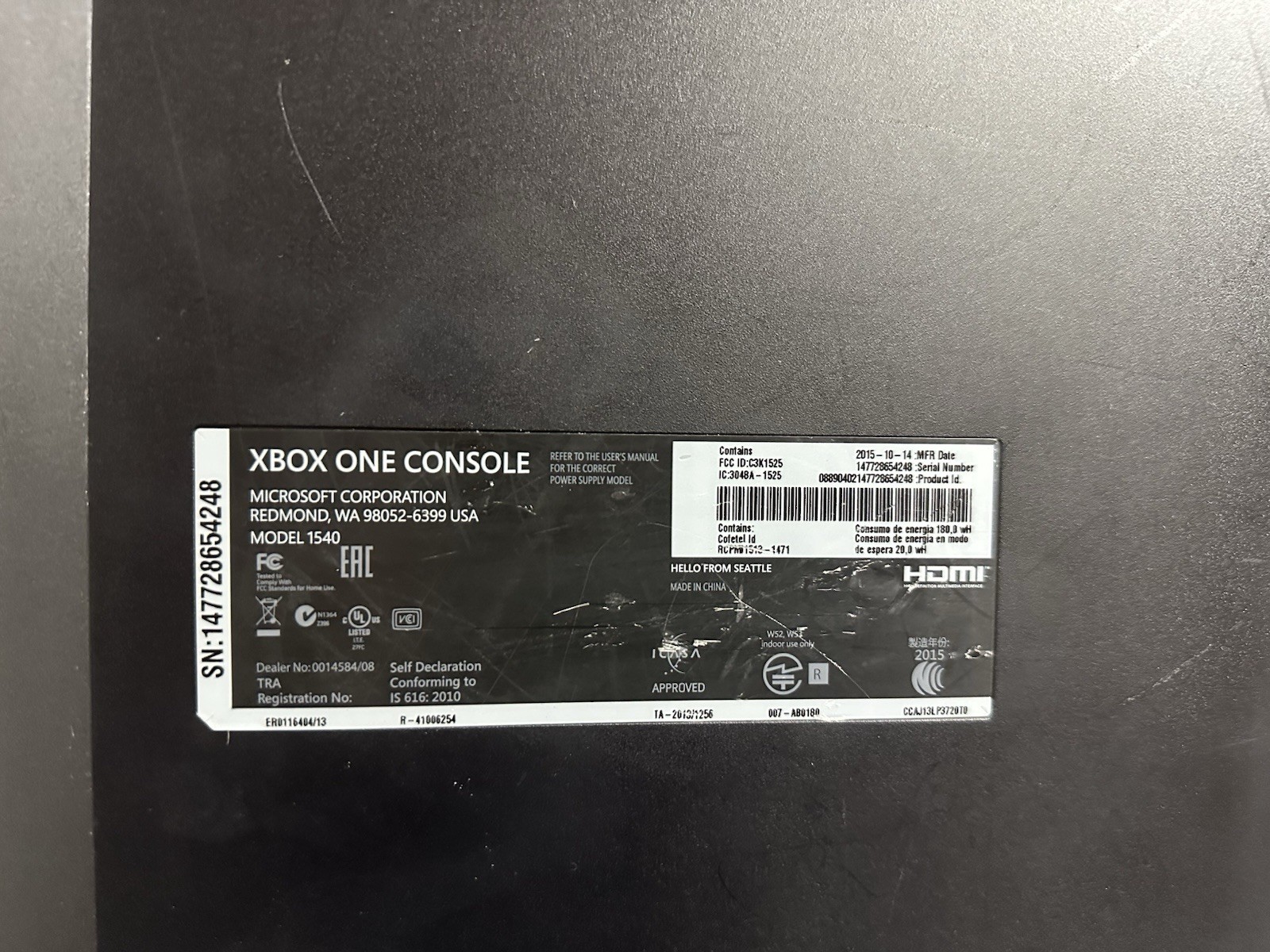 Microsoft Xbox One 1540 Console 500GB Power Cord & Controller *READ DESCRIPTION