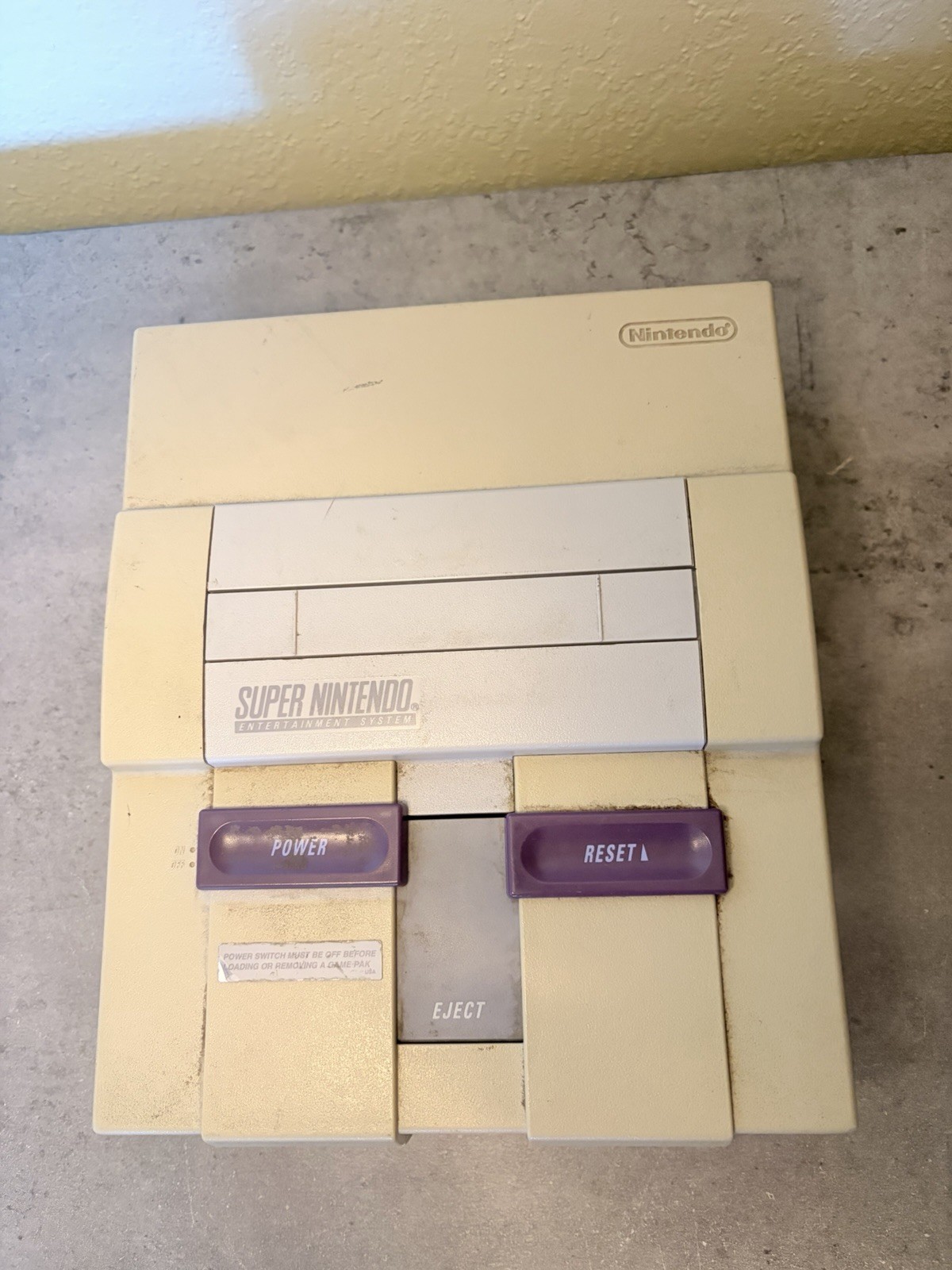 Nintendo SNS-001 SNES Console Gray Purple Composite RCA RF Eject Button