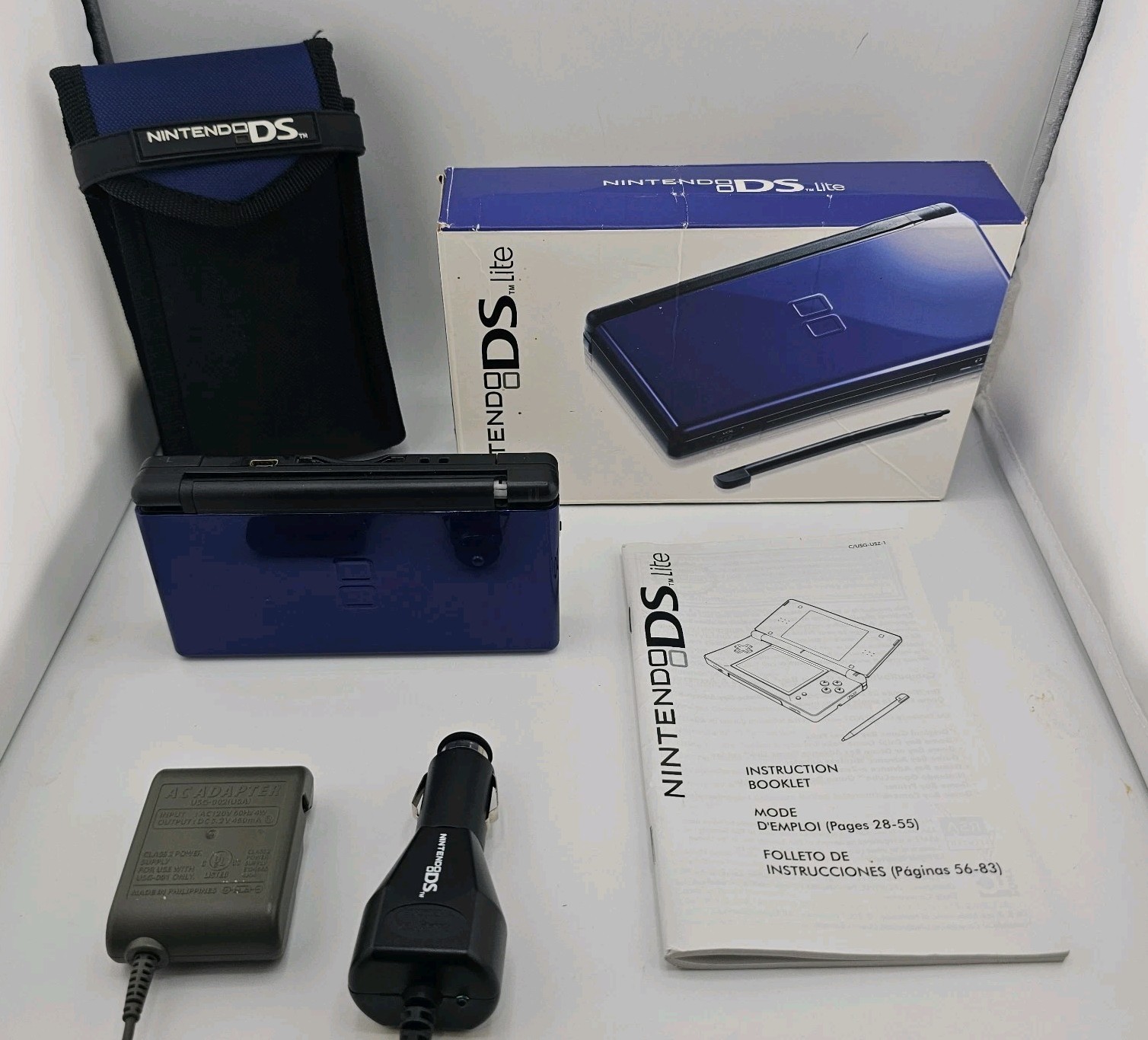 COBALT BLUE NINTENDO DS LITE W/ CHARGER, STYLUS, MANUAL & BOX