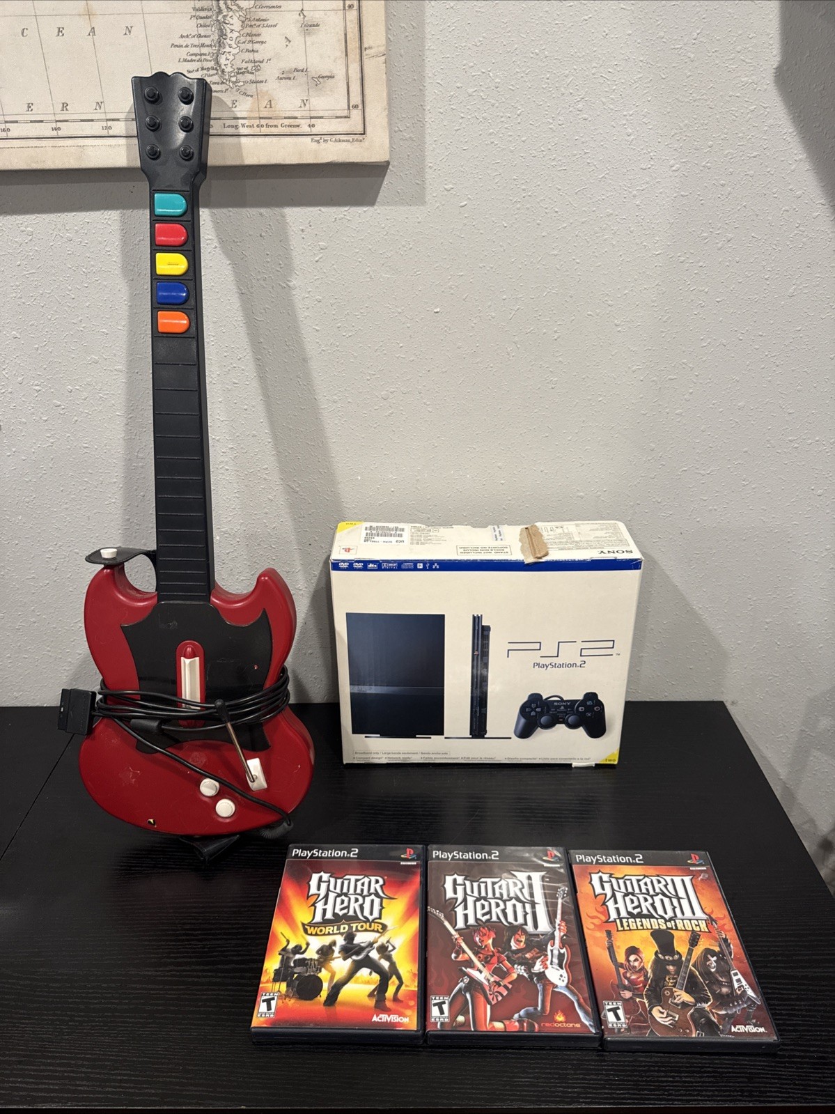 SONY Playstation2 PS2 Console With Box – Guitar Hero Bundle – Guitar+games