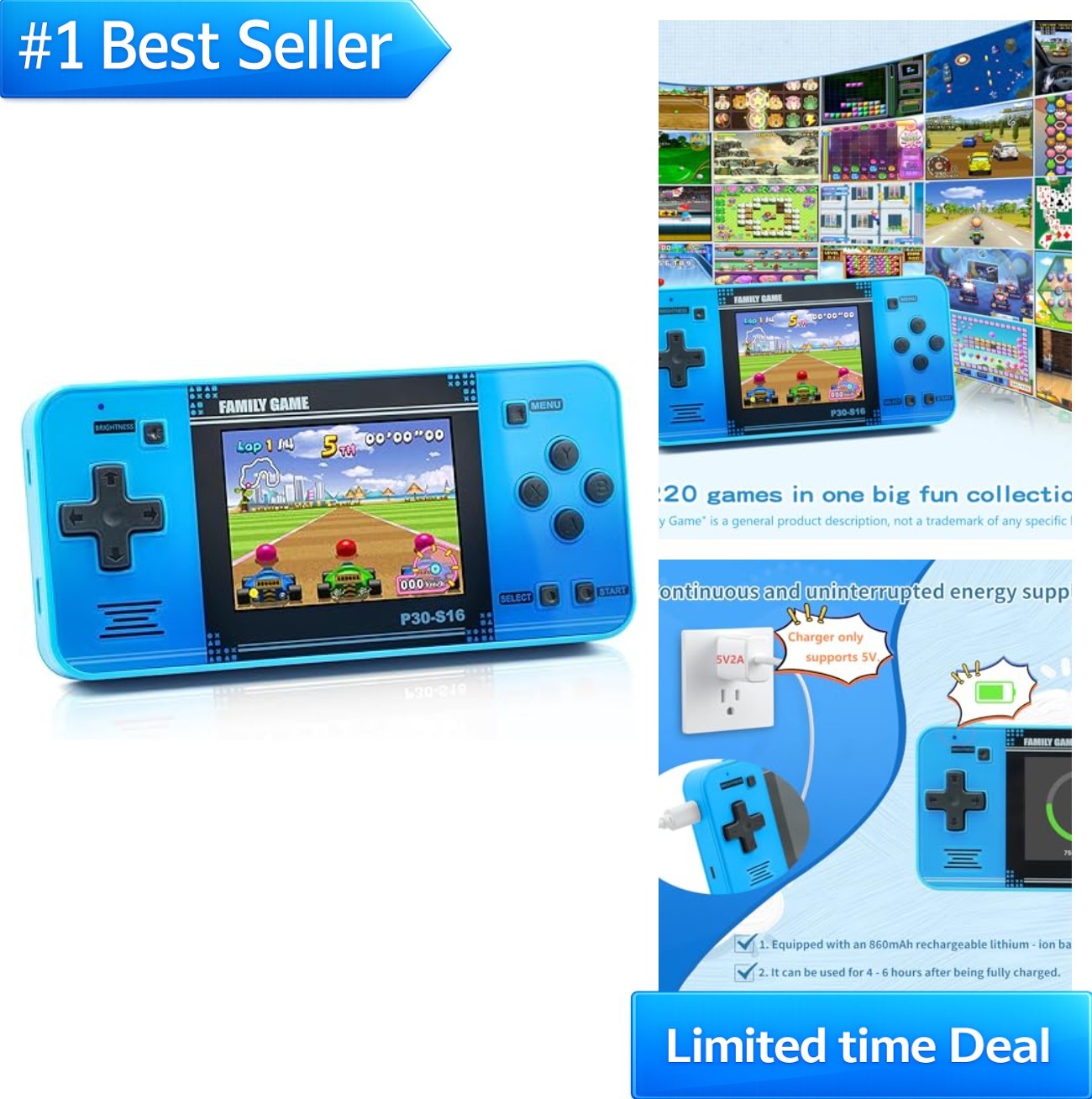 Handheld Game Console 220 Retro Video Games 3.0 Inch LCD Kids Portable Player