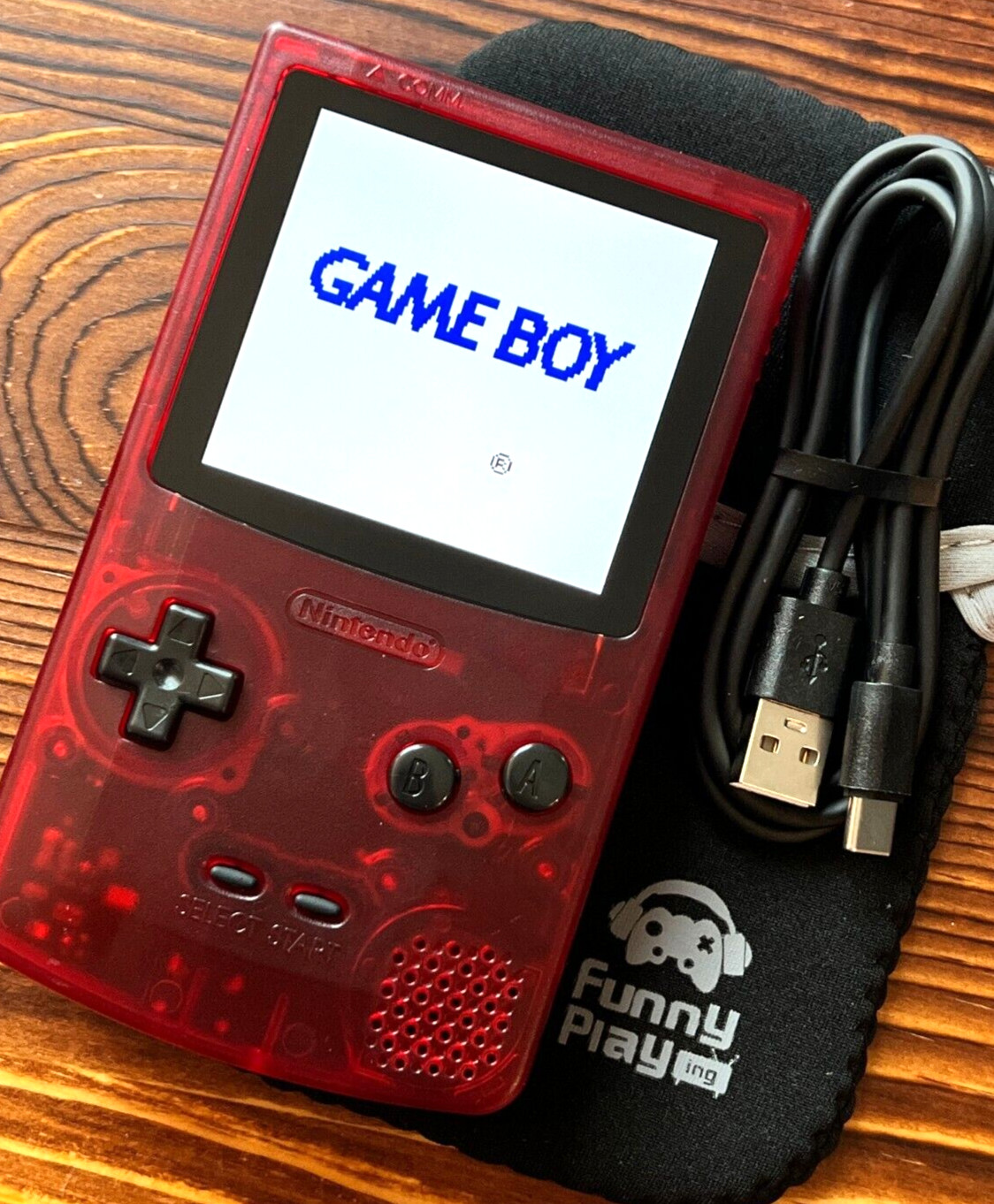 Clear Red 💎 FPGBC Gameboy Color GBC Funnyplaying XL IPS Screen USB-C Console