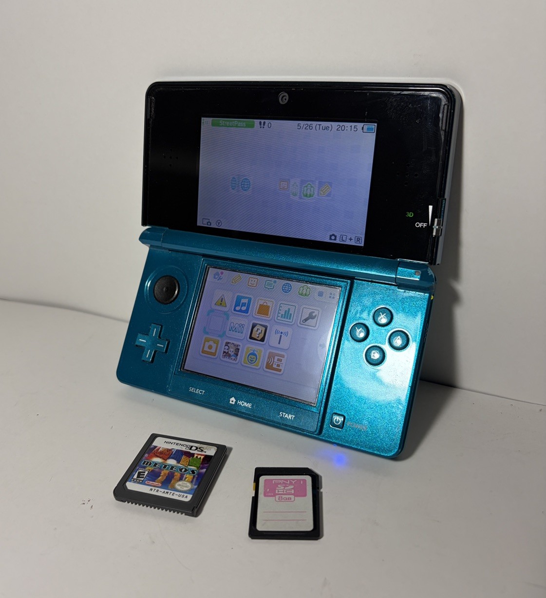 Original Nintendo 3DS Handheld System Aqua Blue Tested Working Console With Game