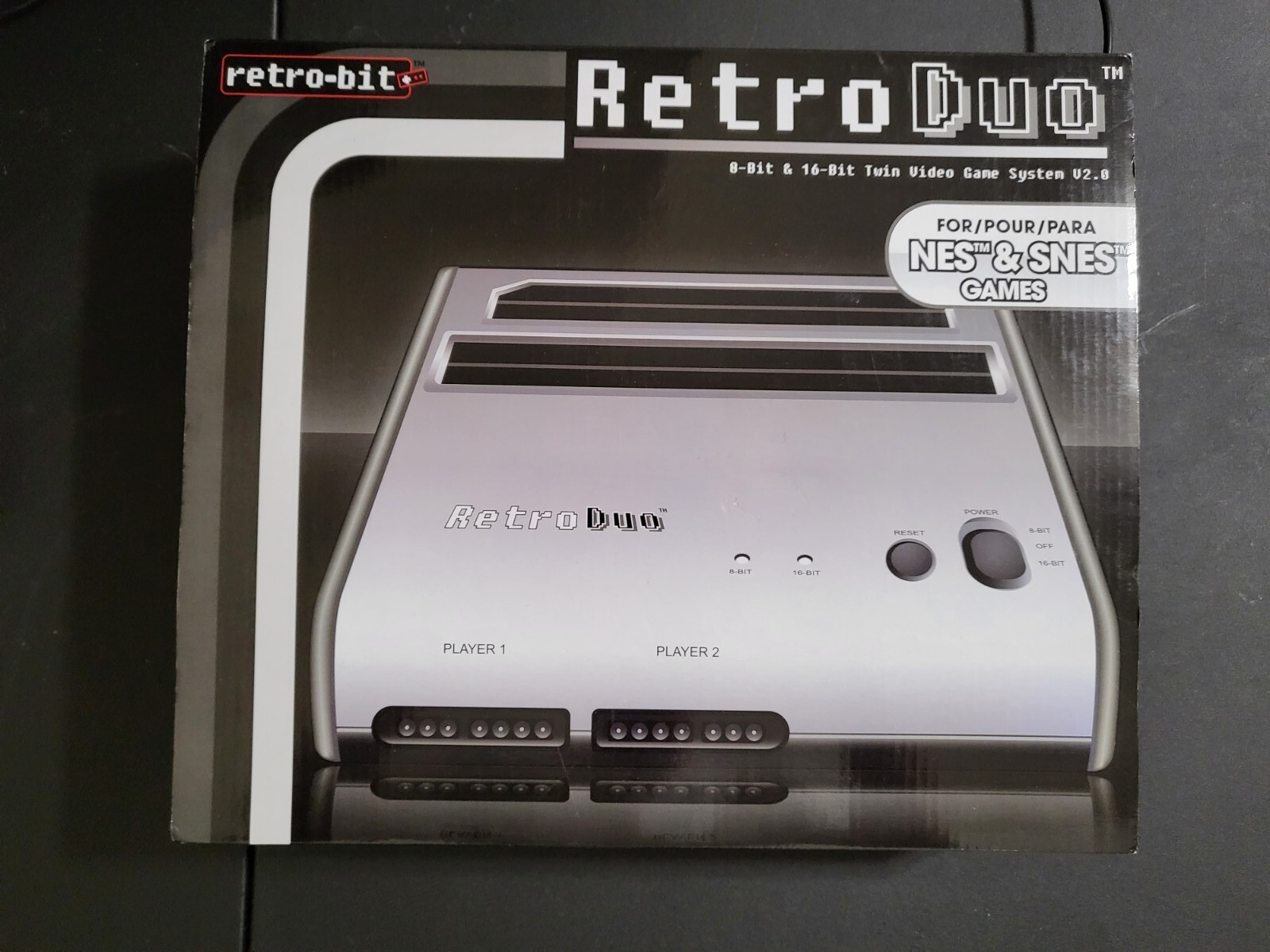 NES SNES Retro Duo Retro-Bit 2-in-1 Twin Game System V3.0 Console Silver Black