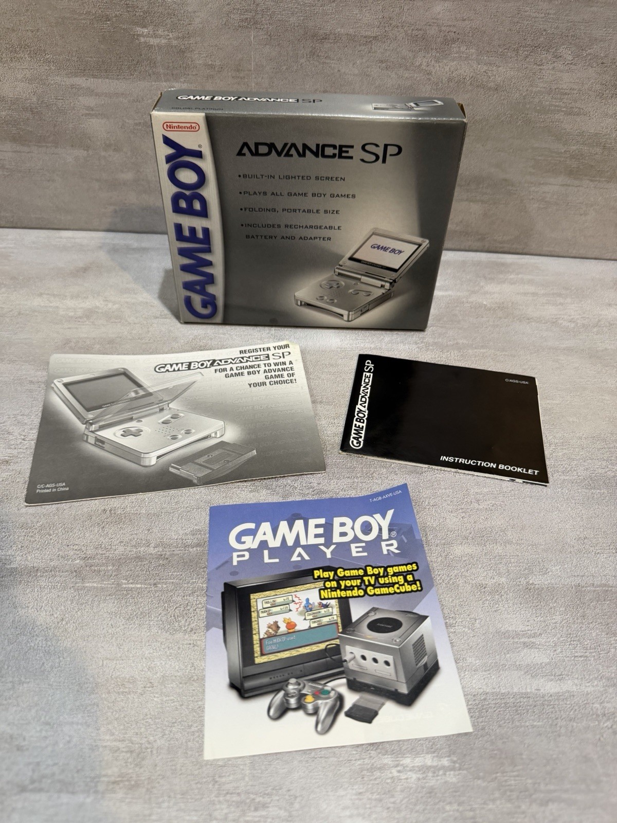 Nintendo Gameboy Advance SP Platinum -BOX & INSERTS ONLY