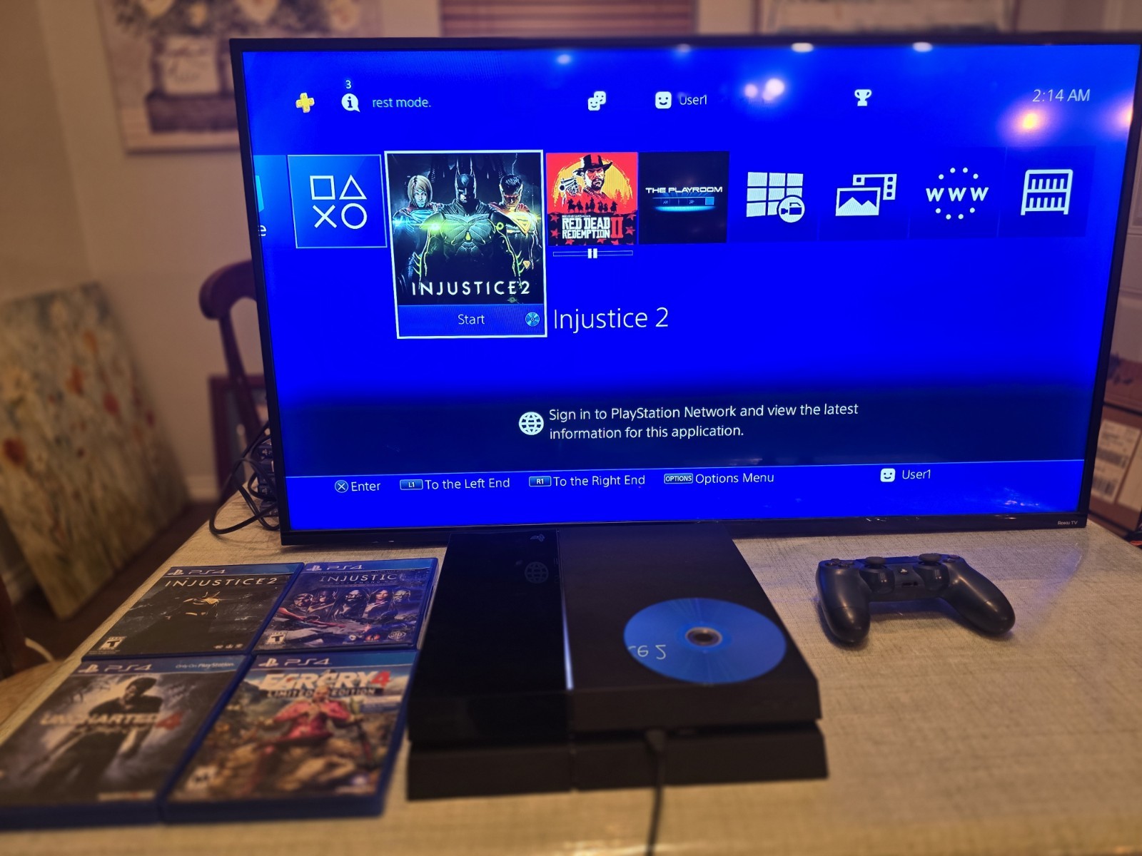 PS4 Console Bundle with 2 Blue DualShock 4 Controllers + 5 Game – Tested Working