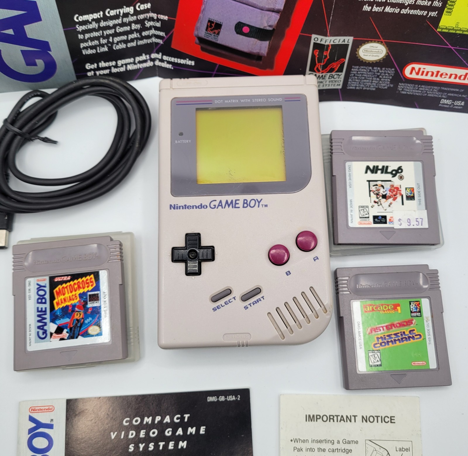 OG Nintendo Game Boy Bundle 6 Games Mega Man Pokemon Trading Game Gray DMG-01