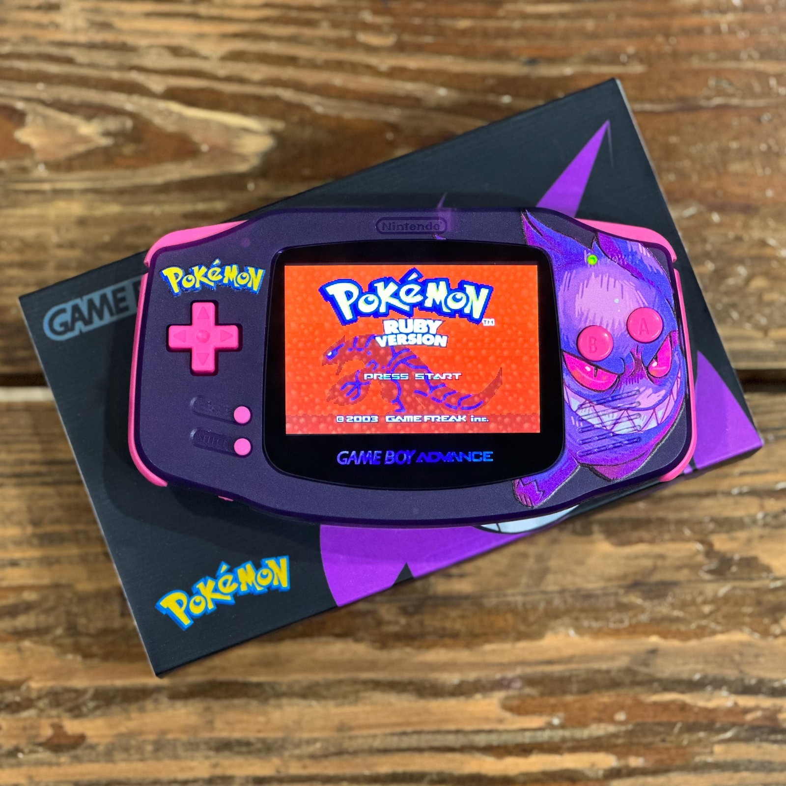 Nintendo Game Boy Advance GBA System 3.0 M2 IPS LCD Pokemon UV GENGAR Purple